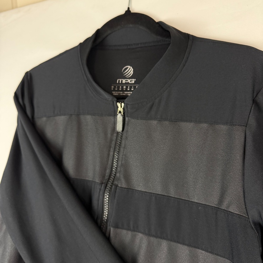 MPG Women's Mondetta Jacket Zip Up Crop Black Faux Leather Athleisure Bomber M